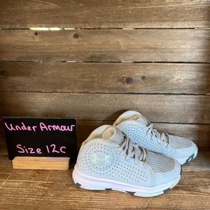 Childrens Under Armour Gray Athletic Mid Bastketball Shoes Sneakers Size 12 C‎